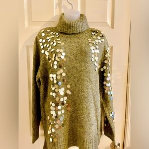 Venus sweater M dark olive multi silver embellished